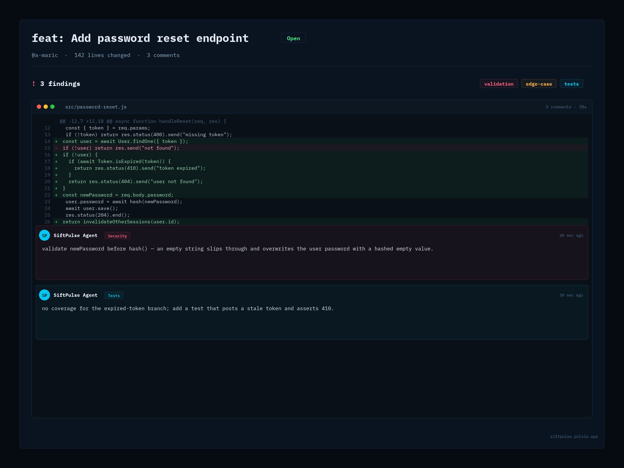 SiftPulse PR review demo